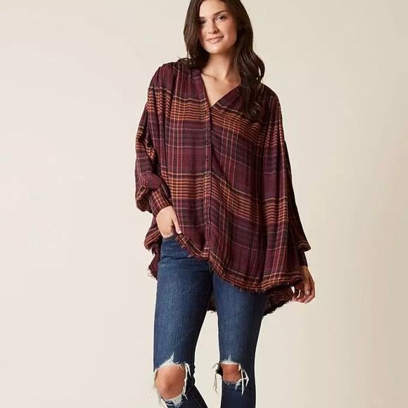 FREE PEOPLE Come On Over Oversized Plaid Shirt Medium M - Picture 1 of 9